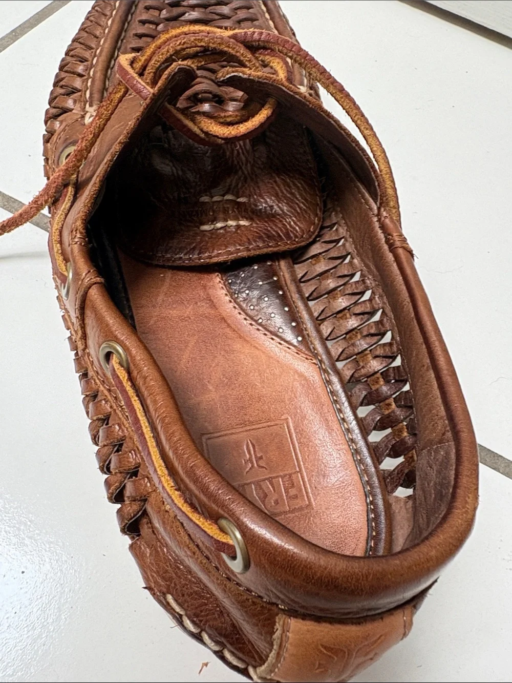 Frye Men's Sully Woven Leather Lace-Up Brown Boat Venetian Shoes Loafers Size 11